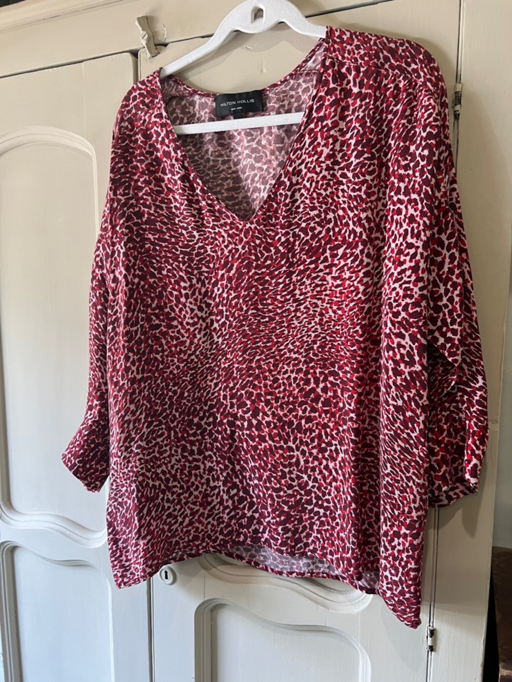 Red Animal-Print Long Sleeve Blouse - Women's